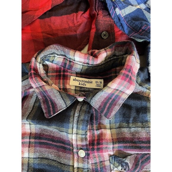 Lot of 3 Abercrombie kids Flannel Shirt Button Down Pocket Plaid SZ 13/14-small - Picture 5 of 7